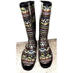 Women's SAKROOTS Rhythm Tall Rubber Rain Boots-Faux Fur Lining-Colorful-8M PEACE